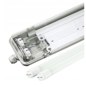 Hermetické svítidlo s odrážečem světla T8 2x120cm IP65 ver3 + 2x LED trubice 18W teplá bílá SADA