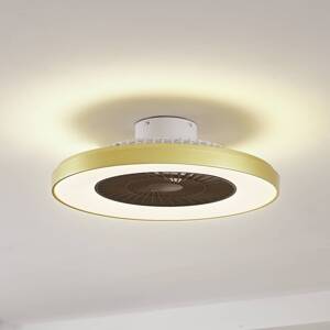 Lindby LED stropný ventilátor Teleo, mosadz, DC, tichý, Tuya