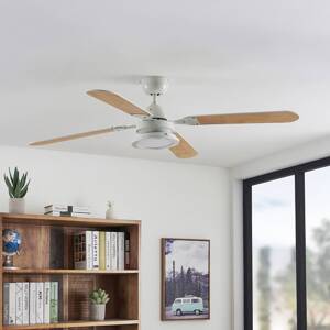Stropný ventilátor Lindby LED Tedric, biely, drevo