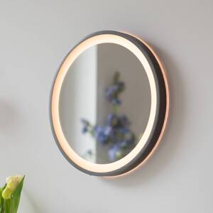 LED nástenné zrkadlo VIDRO, sivá, Ø 36 cm, kov/sklo, vypínač