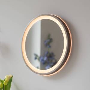LED nástenné zrkadlo VIDRO, bronzové, Ø 36 cm, kov/sklo, vypínač
