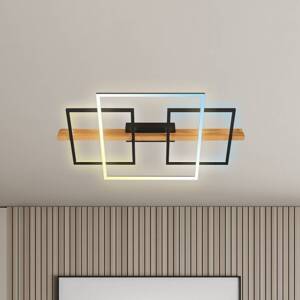 Stropné LED svetlo Cadre, CCT, 75 cm, čierne, drevo