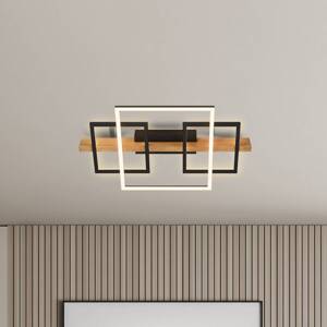 Stropné LED svetlo Cadre, 3000K, 55cm, čierne, drevo