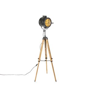 Stojacia lampa na statív čiernej farby s dreveným štúdiovým bodom - Radient