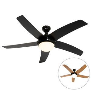 Inteligentný stropný ventilátor čierny s drevenou potlačou 132 cm vrátane LED stmievateľného s diaľkovým ovládaním - Cool