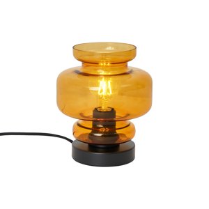 Retro stolná lampa čierna s oranžovým sklom - Denise