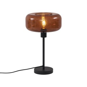 Retro stolová lampa čierna s bronzovým sklom - Bizle